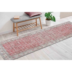 พรมพิมพ์ลายดอกไม้สีแดง: พรมเน้นลายโบฮีเมียนกันลื่นพรมบางๆแบบไม่ทอ - Product Image 4