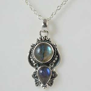 Navya Craft 925 <b>Solid</b> Sterling <b>Silver</b> Women's <b>Necklace</b> Handmade Boho Water Drop Jewelry with Labradorite for Christmas - Product Image 6