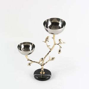 Bol en argent avec motif de branche d'arbre dorée et d'oiseau, bol décoratif, vaisselle pour salle à manger, cuisine ou salon, en provenance d'Inde - Product Image 1
