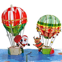 Nouveau Design Happy Christmas 3D Pop up Carte de voeux avec montgolfière-Bonhomme de neige-Renne pour les affaires et la boutique de cadeaux 2025
