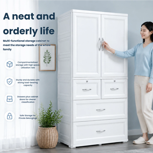 Armadio <span class=keywords><strong>in</strong></span> <span class=keywords><strong>Plastica</strong></span> Largo 75 cm con Cassetti e Barra Appendiabiti, Organizzatore <span class=keywords><strong>per</strong></span> Vestiti, Unità di Stoccaggio Domestica - Product Image 4