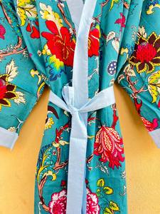 Kimono de Algodón Puro, Kaftán con Estampado Floral, Ropa para Festivales, Bata para Mujer, Bata de Baño, Estampado en Bloques, Bata para Damas de Honor - Product Image 4