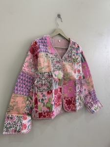 Veste matelassée en coton indien faite à la main, motif floral, manteau d'hiver rembourré - Product Image 6