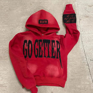 Modern <b>Red</b> Oversized Boxy Fit <b>Hoodie</b> With White Side Stripe Patch Trend Driven Color Block Winter Street Style Plain Dyed Fabric - Product Image 1