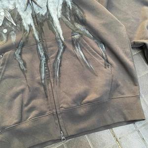 เสื้อฮู้ดดี้ผ้าฟลีซทรงปกติแบบยูนิเซ็กซ์ ผ้าฝ้ายฟอกสีแบบแอซิดวอช สไตล์ซันเฟด สำหรับฤดูหนาว พร้อมกางเกงขายาวเข้าชุด พิมพ์ลายโลโก้ด้วยเทคนิค Rhinestone Dtg ตามสั่ง - Product Image 3