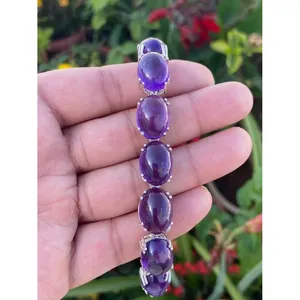 สร้อยข้อมือแฟชั่นอเมทิสต์รูปไข่สีเงิน925 - Product Image 1