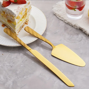 Best Selling Gold Metal 2-Piece Cake Server & Knife Set with <b>Engraved</b> Handle For Restaurant Home Festival Party Wedding - Product Image 6