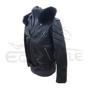 Veste de moto en cuir à capuche en fourrure pour hommes Vestes de course en cuir d'agneau véritable de haute qualité coupe ajustée confortable meilleur style en cuir noir - Product Image 2
