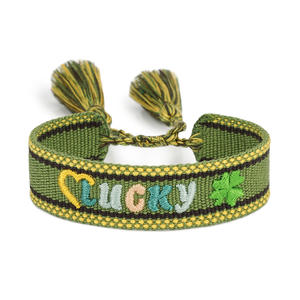 定制标志绿色好运四叶草刺绣手链设计师流苏手链腕带 - Product Image 4