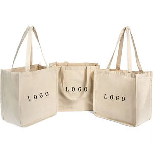Bolsa de compras de algodón liso 100% orgánico reciclable, bolsas de lona de algodón reutilizables con logotipo impreso personalizado - Product Image 1