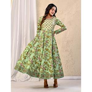 Vestido Anarkali de Algodón Estampado Pista Jaal, Vestidos Elegantes para el Trabajo - Product Image 5