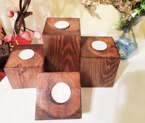 เชิงเทียนไม้แบบเรียวเล็กสไตล์ชนบทแบบทำมือหมุนไม้ธรรมชาติอบอุ่นบ้านสปาคาเฟ่ - Product Image 4