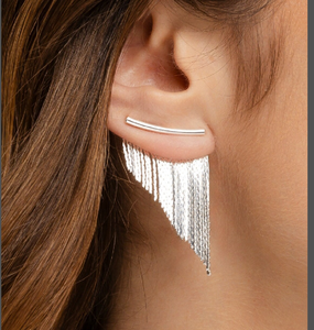 Boucles d'oreilles à franges en argent de haute qualité - Boucles d'oreilles à franges - Or - Longues - Product Image 2
