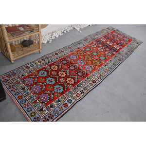 Alfombra turca Vintage azul roja tradicional área grande lana de 3,1x9,8 pies con respaldo de látex nuevo modelo para habitaciones rectangulares de pasillo - Product Image 2