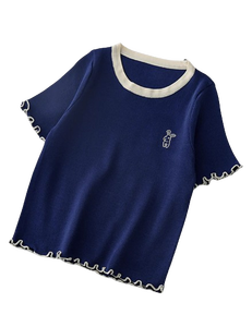 Vêtements personnalisés pour femmes 100% coton lapin brodé manches courtes col rond femmes T-shirt haut pour la saison printemps été - Product Image 1