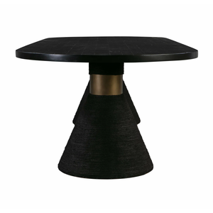 Table de salle à manger de cuisine en bois d'acacia de forme ovale, avec base en corde artisanale de qualité moderne, finition noire antique texturée. - Product Image 4