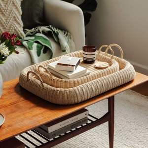 Nouveau Plateau de Service Rectangulaire en Rotin Tressé à la Main Écologique Vietnamien avec Poignées, Jetable pour la Restauration - Product Image 4