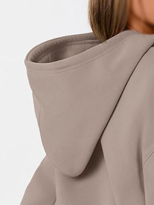 Sweat-shirts pour femmes en molleton taupe surdimensionné 450 g/m² Pull d'hiver uni doux Streetwear Sweat-shirt chaud Logo personnalisé OEM ODM en vrac - Product Image 5