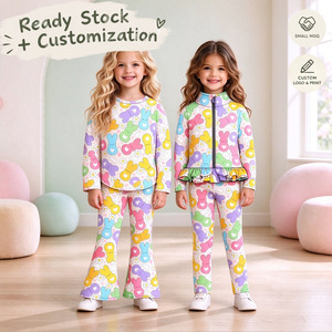 Conjuntos de Ropa para Niñas OEM/ODM, Camiseta de Manga Larga con Estampado Floral y de Conejitos de Pascua, Pantalones Acampanados, Ropa Casual y Linda para Niñas - Product Image 1
