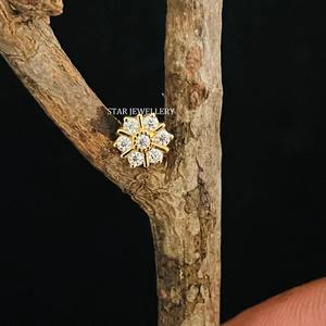 Stud de flor de diamante natural de oro macizo de 14 quilates para nariz Tragus Lobe Conch Joyería fina. - Product Image 3