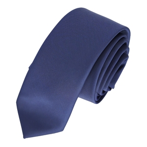 Cravate mode slim tissée en satin dupon uni monochrome bleu marine - Product Image 2