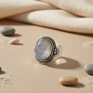 Bague ajustable en argent 925 pour femmes, avec incrustation de pierres précieuses, pierre de lune, bijoux fins avec motif animal, insecte, numéro - Product Image 3