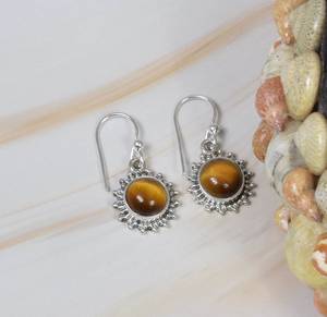 Pendientes de piedras preciosas de ojo de tigre de Plata de Ley 925, gancho de forma redonda hecho a mano, chapado en oro para boda, fiesta, aniversario, Idea de regalo - Product Image 1