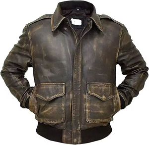 Chaqueta Bomber de cuero de vaca marrón desgastada G1 Vintage personalizada para estilo de hombre con artesanía de primera calidad - Product Image 1