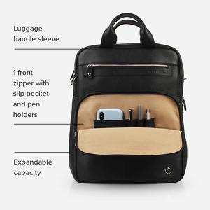 Sac à dos pour ordinateur portable en cuir véritable noir, unisexe, pour les voyages d'affaires, extensible, avec fermeture éclair, résistant à l'eau, grande capacité - Product Image 4