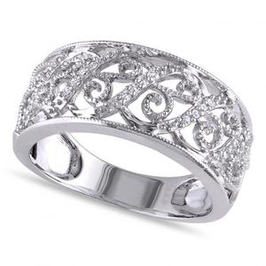 Anillo de Diamantes con Filigrana y Pavé en Oro Blanco de 14K para Mujer, 0.10ct - Product Image 1