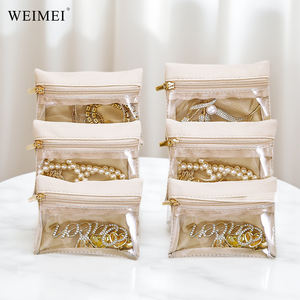 WEIMEI Beige Semi-See Through Jewelry Bag Bolsa de terciopelo con cremallera de PVC para pendientes, collar, anillo, organizador, solución de almacenamiento portátil - Product Image 5