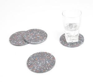 Ensemble de dessous-de-verre ronds en pierre de terrazzo industrielle moderne, accessoire de décoration intérieure minimaliste élégant, présentoir décoratif - Product Image 1