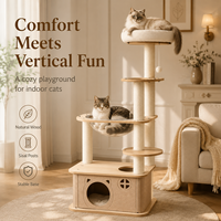 Arbre à chat vertical haut avec griffoir, perchoir supérieur et maisonnette confortable en MDF et feutre écologiques et durables pour chats d'intérieur
