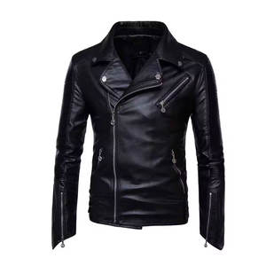 Vestes en cuir PU de style fourrure à manches longues de haute qualité avec poches zippées pour hommes, vêtements de sport, veste en cuir - Product Image 1