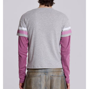 T-shirt à manches longues imprimé Boxy personnalisé délavé à l'acide 100% coton tricoté Vintage en détresse surdimensionné double couche - Product Image 6