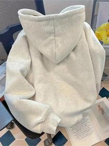 Hiver 2025 Sweat à capuche pour femmes et adolescentes, gris, à carreaux nautiques, écologique, coupe-vent, doublé polaire, avec logo, doux, décontracté, 360g - Product Image 2