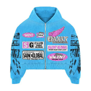 Chándal de peso pesado de talla grande para hombre, estampado de logotipo personalizado, lavado ácido, cremallera, Conjunto de sudadera con capucha y pantalones de chándal para hombre, chándal de entrenamiento - Product Image 4