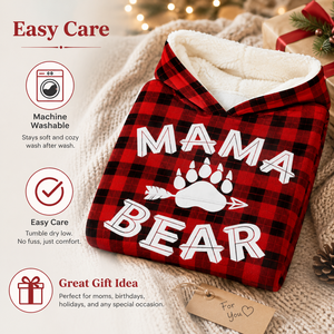 Couverture à capuche portable en flanelle ultra douce, à carreaux rouge et noir Buffalo MAMA BEAR, avec doublure épaisse en sherpa et isolation thermique élevée - Product Image 5