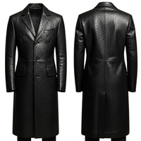 Manteau long pour homme en cuir de vache véritable noir, épais, écologique, à séchage rapide, fait main, style hiver, par Maximize Wear