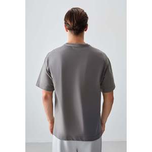 T-shirt basique à col rond pour homme Air Jones, gris foncé, 100% coton, épais, doux, texturé, coupe ample - Modèle 88353 - Product Image 5