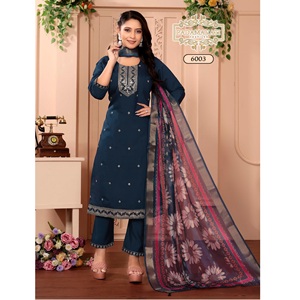 Los más exigentes Punjabi Ladies Roman Silk Kurti Pant Sets con Digital Organza Duppatta para fiesta Aniversario Boda - Product Image 1