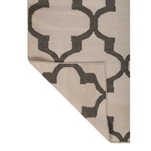 Tapis en laine tissé plat Indusbar Dwrm-168 gris et noir à rayures patchwork, tapis rectangulaire pour la maison, salon - Product Image 5