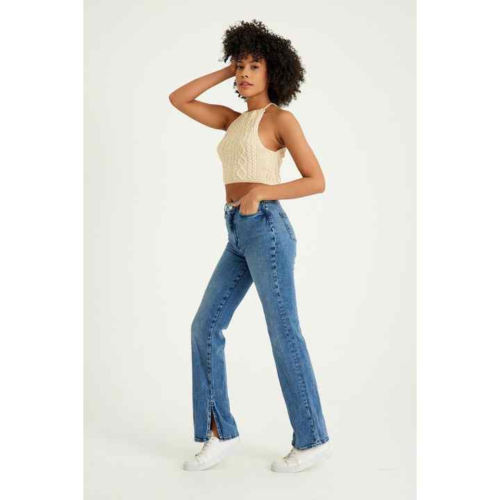 Slit Detailed Jean Trousers