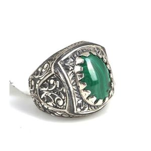 Bague pour homme en argent sterling 925 avec pierre ovale en malachite, design style stylo, pour un usage quotidien - Product Image 2