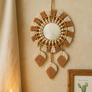 Espejos marroquíes hechos a mano con flecos, decoración boho para pared, marco artesanal de rafia, decoración natural para el hogar, diseño étnico único, idea de regalo. - Product Image 1