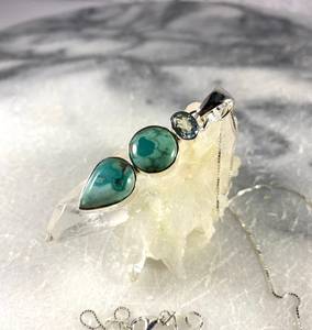 Collier pendentif turquoise et topaze bleue Bijoux en pierres précieuses en argent sterling faits à la main avec cadeau de placage au rhodium pour femme - Product Image 4