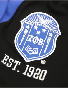 Zeta Phi Beta <b>Black</b> Sequin <b>Cardigan</b> with Blue Sleeves Embroidered Logo Est 1920 Premium Sorority Apparel Custom Greekwear - Product Image 4