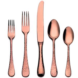 Amazing Outdoor Rose <b>Gold</b> Restaurant Cutlery Embossed Design Hammered Handle Rose <b>Gold</b> <b>Mirror</b> Polished Wedding Set - Product Image 1