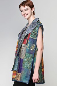 Reversible Silk Kantha Chaleco Chaquetas Abrigo Como Mujeres Y Niñas Use Ropa De Oficina - Product Image 3