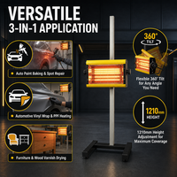 Lampe de séchage de peinture infrarouge à ondes courtes sur pied 800W pour carrosserie automobile avec support en acier inoxydable